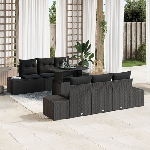 VidaXL Vrtni Sofa Set od 7 Dijelova s Jastučićima Crni Poli Ratan Slike