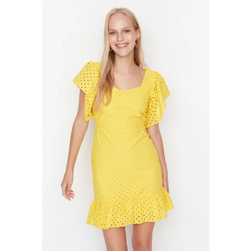 Trendyol Yellow Belted Brode Dress