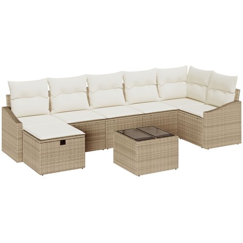 VidaXL 8-delni vrtni kavč set z blazinami bež poli ratan, (22092499) Slike