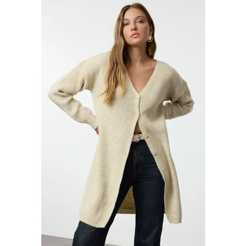 Trendyol Stone Long Basic Knitted Cardigan