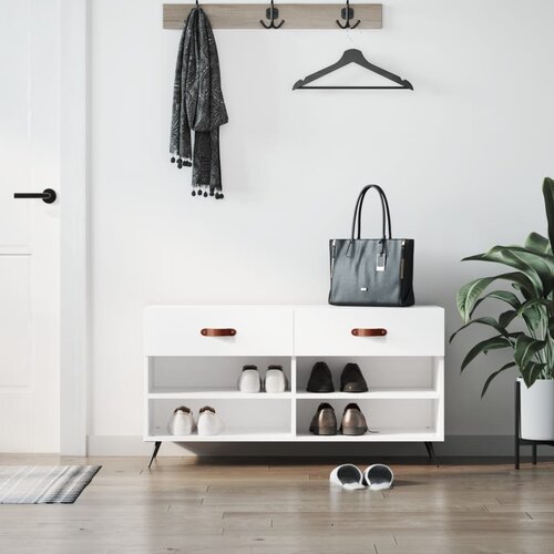 The Living Store Regal za čevlje visok sijaj bel 102x35x55 cm inženirski les - Klop Za Čevlje, (21485521) Slike