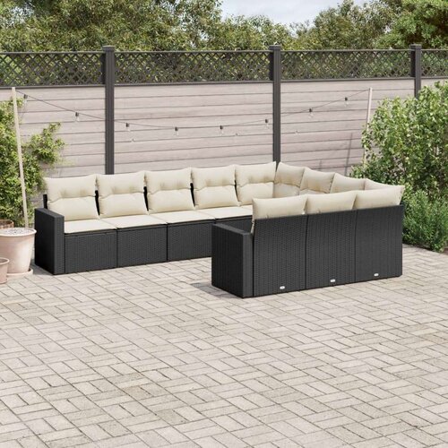 10-dijelni set vrtnih sofa s jastucima crni od poliratana Cene