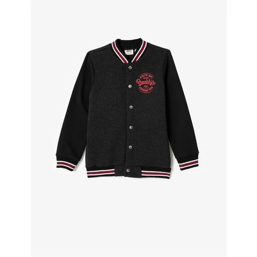 Koton College Jacket with Snap Buttons Printed