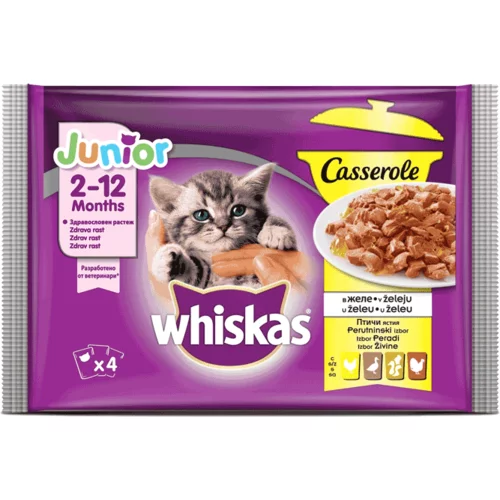 Whiskas Casserole vrečka Junior perutninski izbor, 4 x 85 g, hrana za mačke