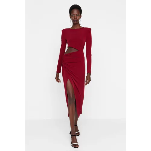 Trendyol Claret Red Cut Out Detailed Knitted Dress