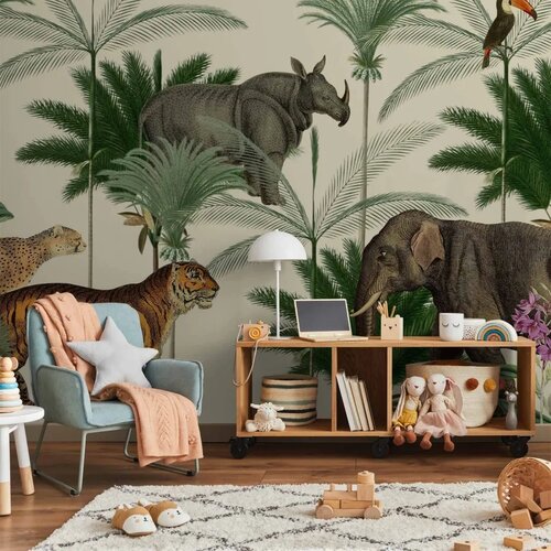  Foto tapeta - Jungle Land With Animals in the Style of Old Engravings 300x210 Vodootporna Cene