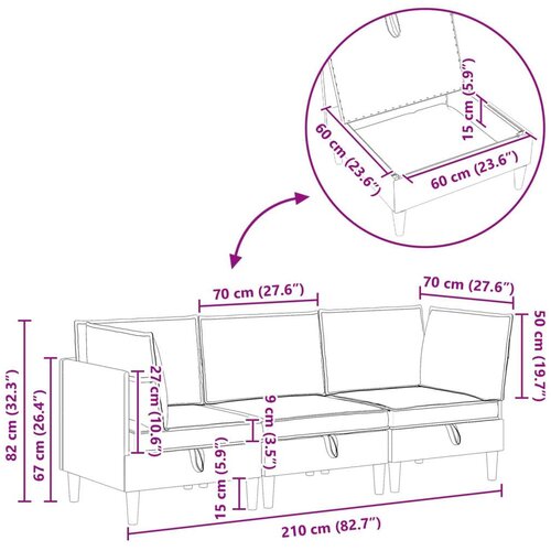  Set namje&amp;scaron;taja za dnevni boravak 3 pcs Svjetlosiva Tkanina Slike