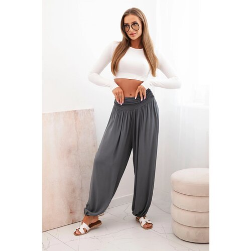 Kesi Włoski Women&amp;#039;s viscose trousers with wide leg and ruffles graphite Slike