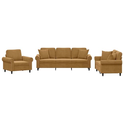  3-dijelni set sofa s jastucima smeđi bar&amp;scaron;unasti Slike