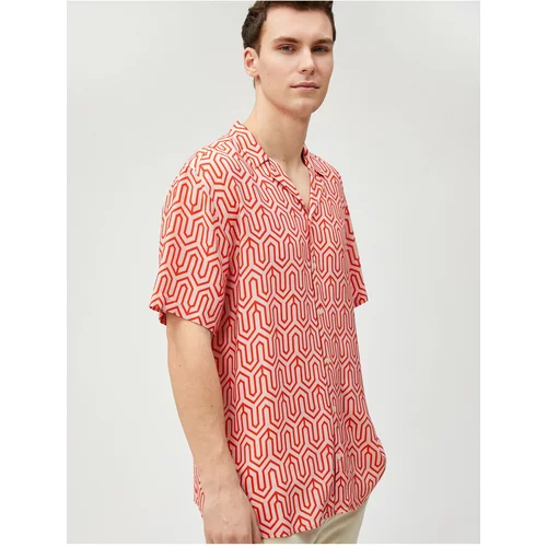 Koton Short Sleeve Shirt with Geometric Print Turndown Collar