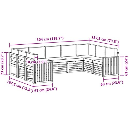  Setovi sofa Čvrsto drvo akacije Smeđa 304 x 187.5 x 73 cm Slike