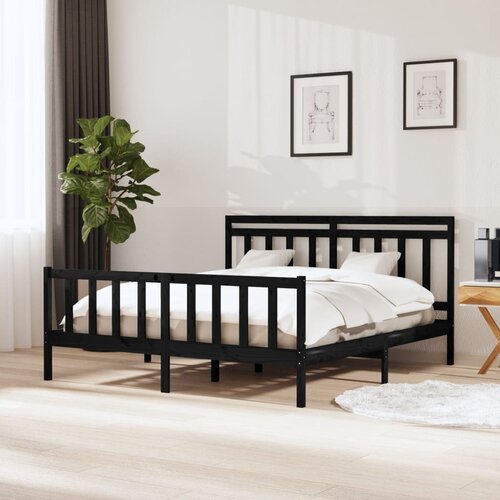 VidaXL posteljni okvir črn iz trdnega lesa 160x200 cm Slike