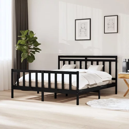 vidaXL posteljni okvir črn iz trdnega lesa 160x200 cm