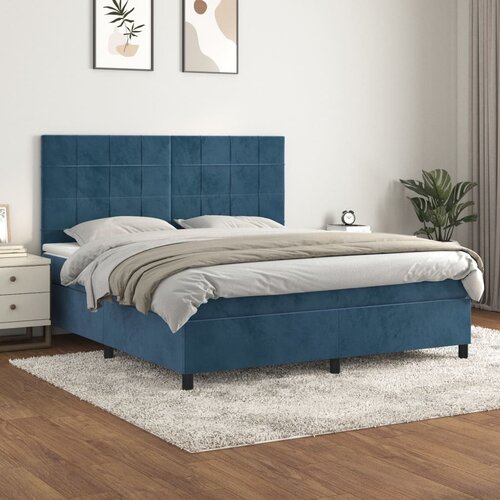 The Living Store Box spring postelja z vzmetnico temno modra 180x200 cm žamet - Box Spring Postelja, (21489943) Cene