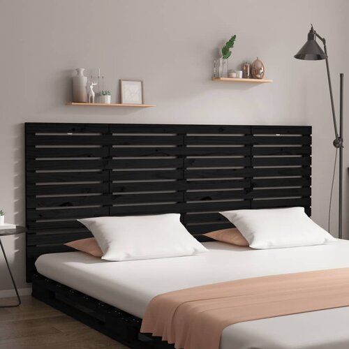 VidaXL Stensko posteljno vzglavje črno 186x3x91,5 cm trdna borovina Slike