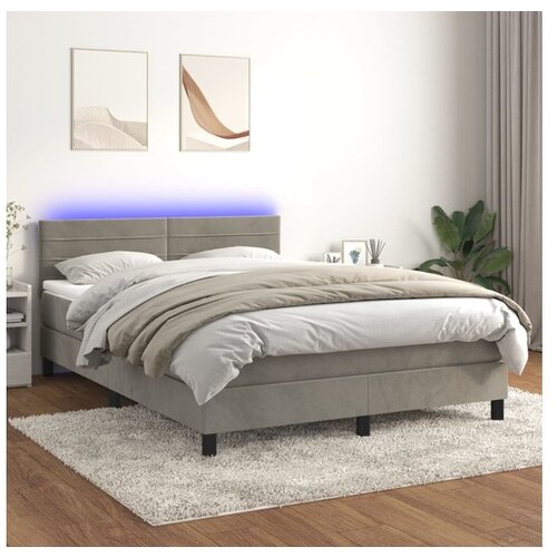  Box spring postelja z vzmetnico LED svetlo siva 140x200cm žamet Slike
