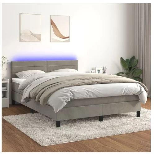 Den Box spring postelja z vzmetnico LED svetlo siva 140x200cm žamet