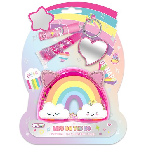 Hot Focus Set lip gloss in balzam z obeskom in torbico Rainbow Slike