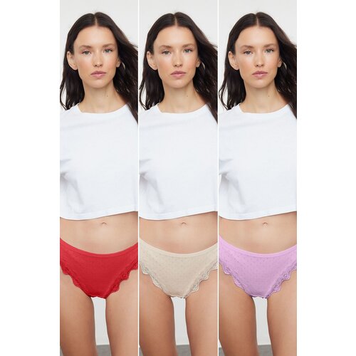 Trendyol Red-Multicolored 3-Pack 100% Cotton Thong Knitted Panties Slike