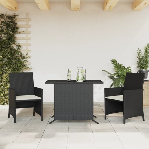  3-dijelni bistro set s jastucima crni od poliratana Crna Slike