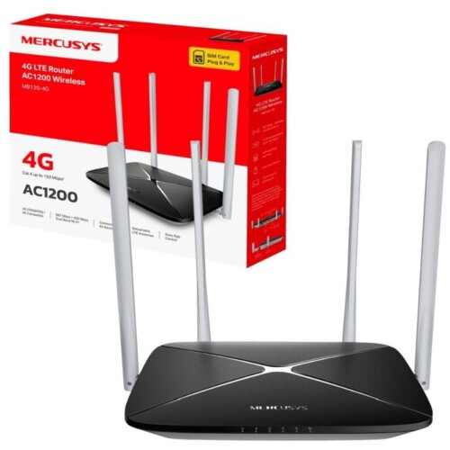 Mercusys MB135-4G AC1200 Wi-Fi 4G LTE Router, Build-In 150Mbps 4G LTE Modem, 300 Mbps at 2.4 GHz, 867 Mbps at 5 GHz, 4G Cat4 150/50 Mbps, Internal Antennas, Extra 3G/4G Antenna Ports, 1x 10/100 Mbps LAN Port, 1x 10/100 Mbps WAN/LAN Port Cijene