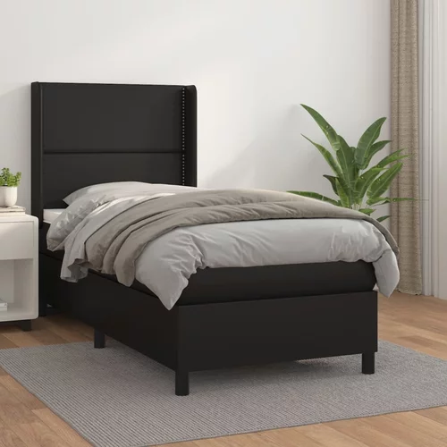  Krevet s oprugama i madracem crni 100x200 cm od umjetne kože