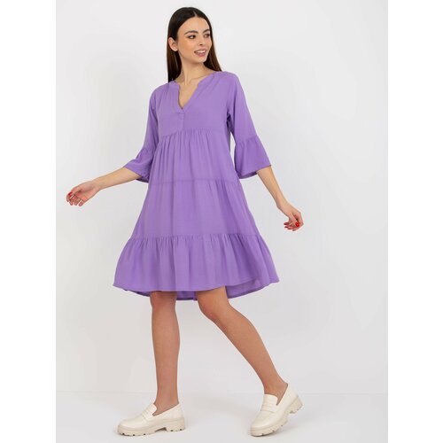 Fashion Hunters Purple loose dress with ruffle with V-neck SUBLEVEL Slike