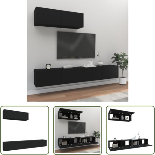 The Living Store Komplet TV omaric 3-delni črn inženirski les - Komplet TV Omaric, (21738254) Cene