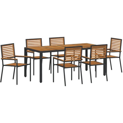 vidaXL Set od 7 dijelova vrtnih stolova s crnim poliranim ratanom i akacijom, Stacking Garden Chairs with Cushions 2 pcs Black Poly Rattan Cijene