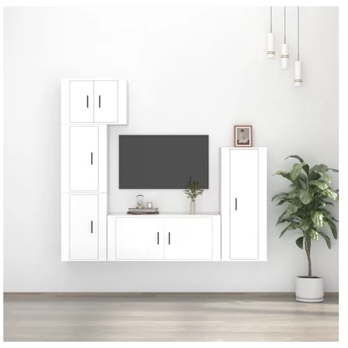  Komplet TV omaric 5-delni visok sijaj bel inženirski les