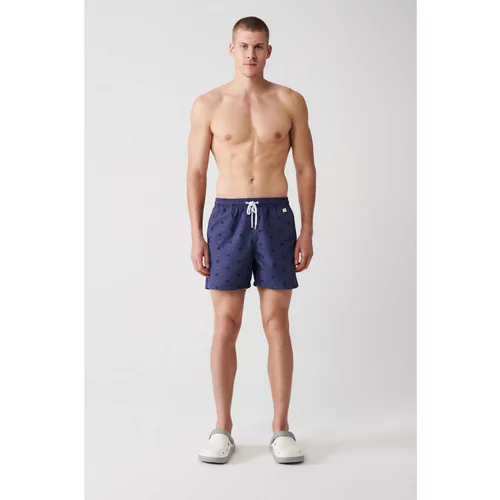 Avva Men's Navy Blue Quick Dry Geometric Printed Standard Size Special Box Swimsuit Marine Shorts