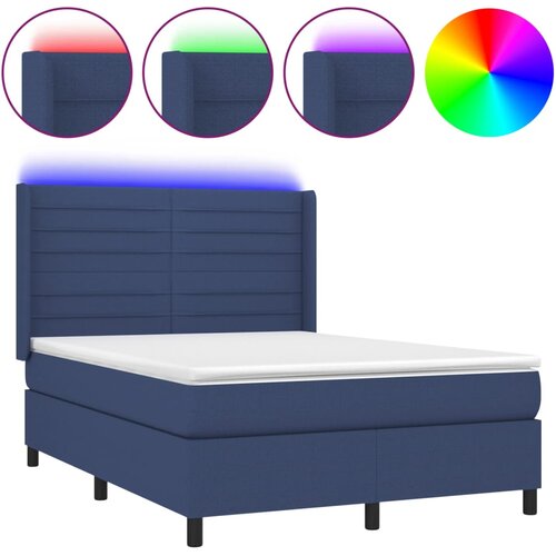 vidaXL Box spring postelja z vzmetnico LED modra 140x190 cm blago, (20884420) Cene