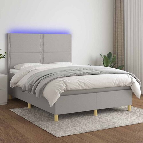 Krevet box spring s madracem LED svjetlosivi 140x190 cm tkanina Slike