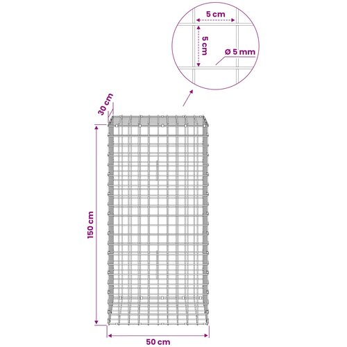  Gabion s 5 mm žicom i mrežom 5x5 cm 50x30x150 cm Slike