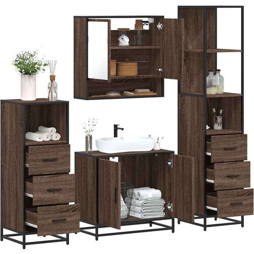  4-dijelni set kupaonskog namještaja boja smeđeg hrasta drveni Cijene