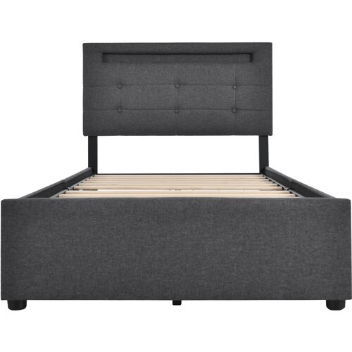 Lumor Postelja s predalom 90x200 cm iz lana z LED + 2 predala + lesenimi letvicami - Siva, (22156163) Cene