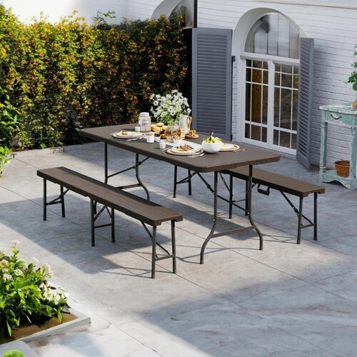  Wood plastični sklopivi sto sa metalnom konstrukcijom i 2 klupe Cene