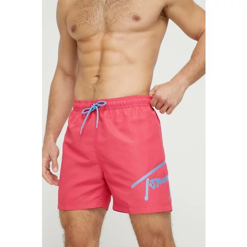 Tommy Jeans Kopalne kratke hlače roza barva