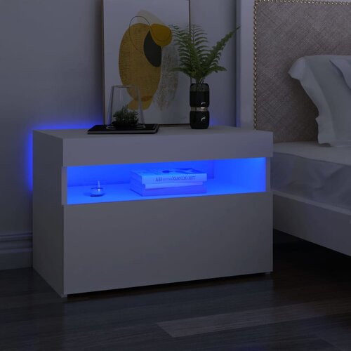  Noćni ormarić LED svjetla visoki sjaj bijeli 60x35x40 cm drvo Cene