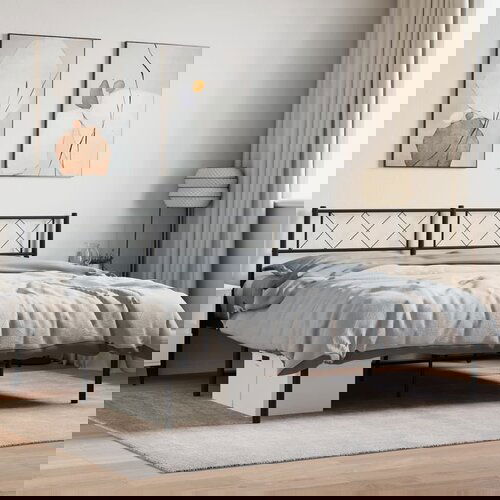 VidaXL Metalni okvir za krevet s uzglavljem crni 140x200 cm Slike