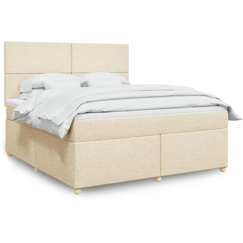 vidaXL Box spring postelja z vzmetnico krem 180x200 cm blago Cene