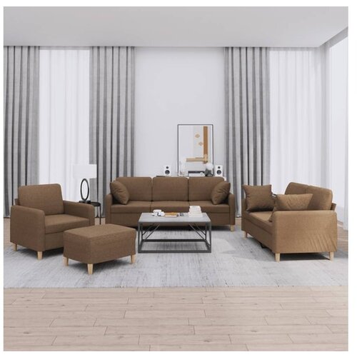 vidaXL 4-dijelni set sofa s jastucima smeđi od tkanine - Smeđa s jastucima i tabureom Cijene