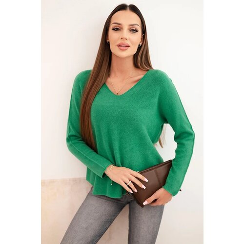 Kesi Włoski women&amp;#039;s sweater with viscose and v-neck green Slike