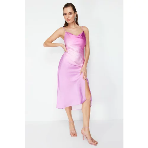 Trendyol Pink-Multicolor Gradient Patterned Lined Satin Evening Dress