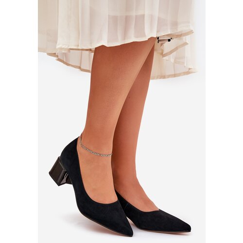 VINCEZA Suede Smooth Heels With Pointed Toes Black 66736 Slike
