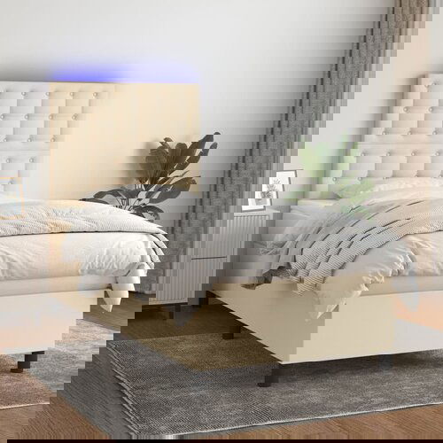 VidaXL Krevet box spring s madracem LED krem 100x200 cm od tkanine Slike