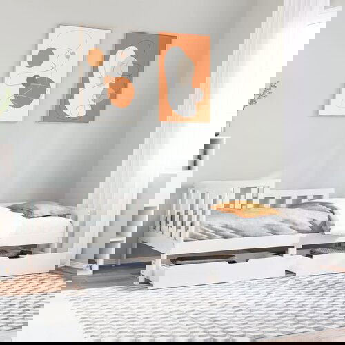 VidaXL Dnevna postelja s predali bela 80x200 cm trdna borovina Slike