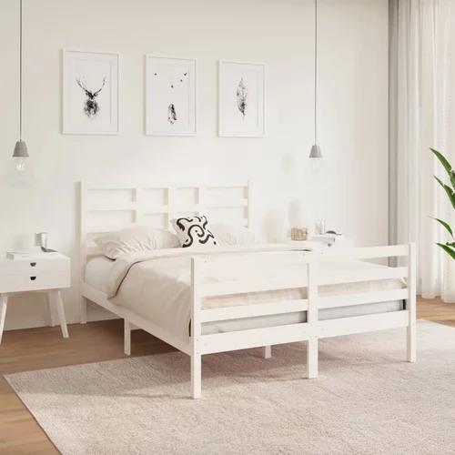  Okvir za krevet od masivnog drva bijeli 140 x 190 cm