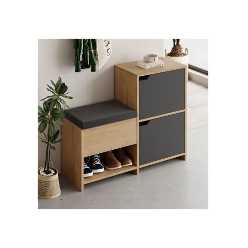 Hanah home cipelarnik haven shoe bench oak anthracite Cene