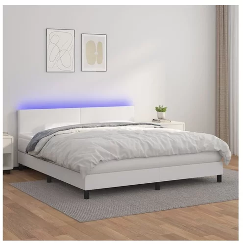  Box spring postelja z vzmetnico LED bela 180x200cm umetno usnje